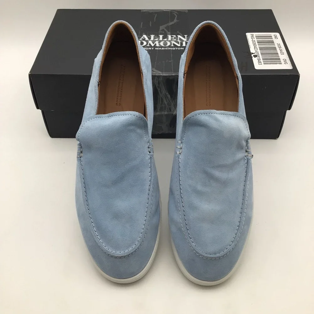 Allen Edmonds Gino Sky Blue Suede Slip On Loafers Mens Size 11 D Sneaker NEW